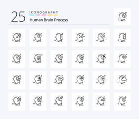 Human Brain Process 25 Line icon pack including human mind. positive. human. optimistic. time