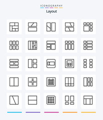 Creative Layout 25 OutLine icon pack  Such As form. image. gird. editing. layout