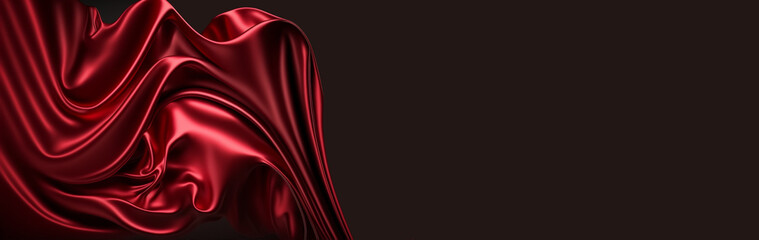 Fototapeta na wymiar Red silk satin background. Shiny fabric. Bright luxury background. Space for design. Valentine's day, Valentine, festive. Banner 19:6 generative ai