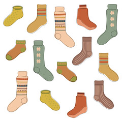 Wool colored socks set with ornaments continuous one line art 