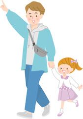 パパと買い物に行く女の子のベクターイラスト素材