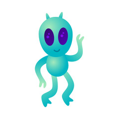Cute Alien with Huge Eyes and Antenna Vector Illustration