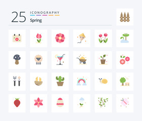 Spring 25 Flat Color icon pack including flora. kite. rose. easter. spring