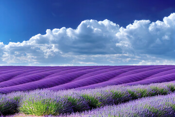 Fototapeta na wymiar Field with rows of lavender flowers. Generative AI