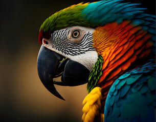 Macaw in action with generative AI technology - obrazy, fototapety, plakaty