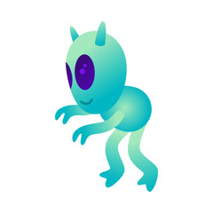 Cute Alien with Huge Eyes and Antenna Vector Illustration