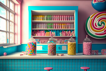 Candy store interior. Generative AI
