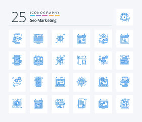 Seo Marketing 25 Blue Color icon pack including box. marketing. marketing. browser seo. http