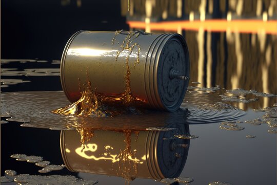 A leaking oil canister, pollution at river created with generative ai technology