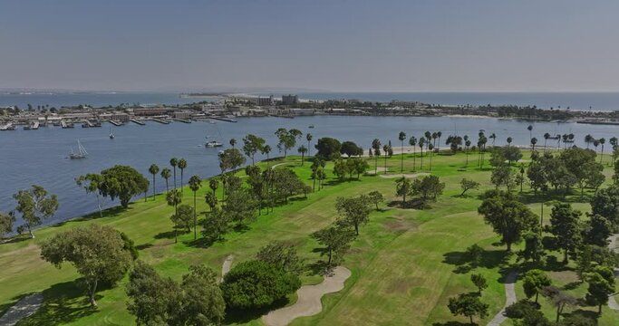 San Diego California Aerial v58 cinematic drone flyover coronado golf course overlooking at nab swimming pool on silver strand across glorietta bay in summer - Shot with Mavic 3 Cine - September 2022