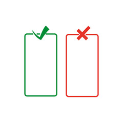 dos and donts are rectangles. The checkmark and cross are red. Vector illustration.