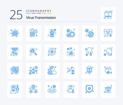 Virus Transmission 25 Blue Color icon pack including incident. transmission. bottle. meat. bacteria