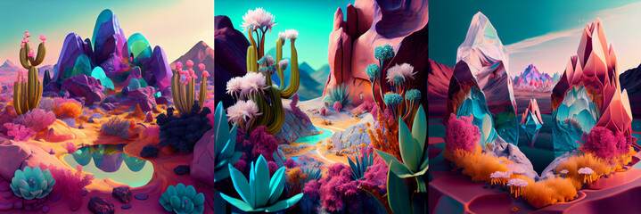 Surreal landscape illustration of another planet environment, collection 