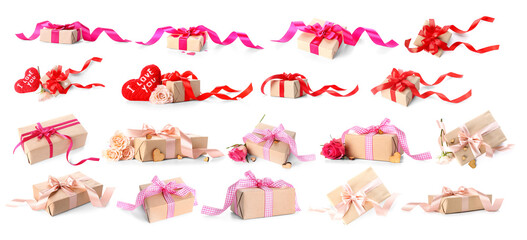 Many gifts for Valentine's Day isolated on white