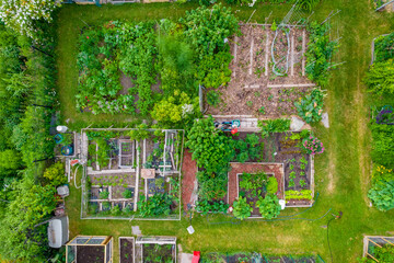 Urban gardening soil for vegetables food farming. City small urbanized farm for growing organic...