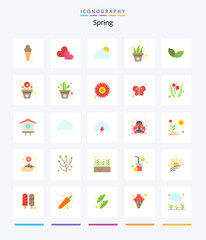Creative Spring 25 Flat icon pack  Such As leaf. pot. sky. grass. flowers
