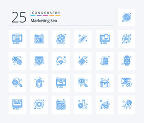 Fototapeta na wymiar Marketing Seo 25 Blue Color icon pack including responsive. logical linking. campaign. linking. link