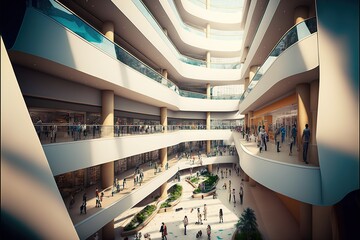 Modern shopping mall space illustration created with generative ai technology