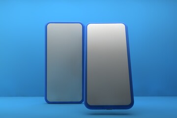 3D Render Illustration Two Phone Mock Up With Blue Background