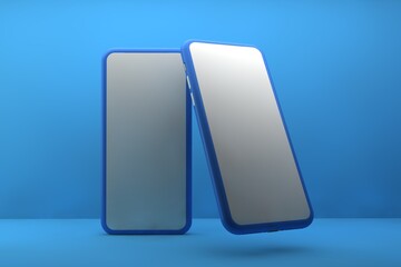 3D Render Illustration Two Phone Mock Up With Blue Background