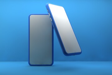 3D Render Illustration Two Phone Mock Up With Blue Background
