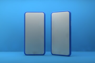 3D Render Illustration Two Phone Mock Up With Blue Background