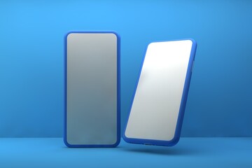 3D Render Illustration Two Phone Mock Up With Blue Background