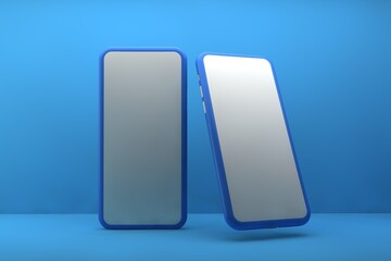 3D Render Illustration Two Phone Mock Up With Blue Background