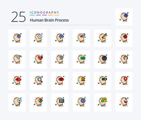 Human Brain Process 25 Line Filled icon pack including human. medicine. head. healthy. human mind