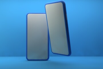 3D Render Illustration Two Phone Mock Up With Blue Background