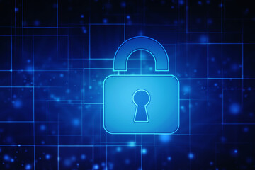 Digital Padlock on abstract technology background, Technology security concept. Modern safety digital background. Protection system, Cyber Security and safety information, personal data concept