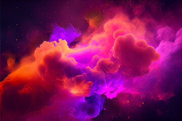 Bubbly pink and orange multicolored smoke puff cloud design elements on a dark background - generative ai