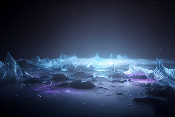 Ice. Beautiful ice background. Realistic ice and snow on dark background. Generative AI