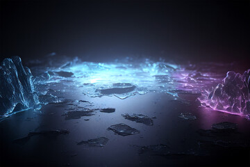 Ice. 3D beautiful ice background. Generative AI. Realistic ice and snow on dark background