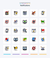 Creative Notifications 25 Line FIlled icon pack  Such As smartphone. mobile. email. whistle. notification