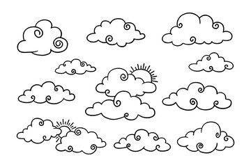 doodle set of clouds, vector illustration.
