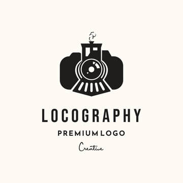 locomotive photography vintage logo vector minimalist illustration design, train and camera creative logo design