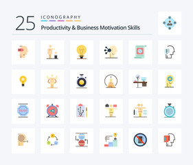 Productivity And Business Motivation Skills 25 Flat Color icon pack including human. assortment. recycling. abilities. invention
