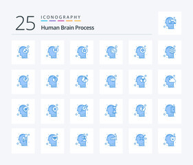 Human Brain Process 25 Blue Color icon pack including forbidden. mind. mark. human. star