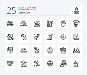 Labor Day 25 Line icon pack including roller . tool. tool. construction