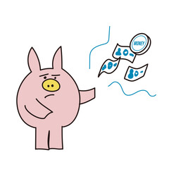 困った表情のぶた_飛んでいくお金