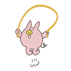 縄跳びをするブタ