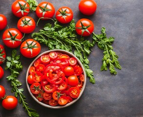tomato ketchup sauce and ingredients on a wooden background. top view.