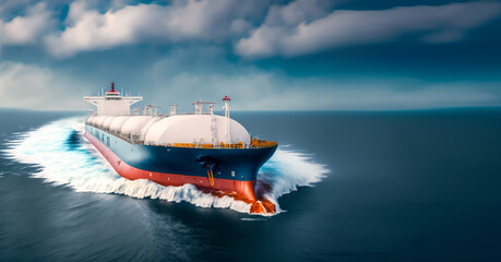 Tanker Liquefied Natural Gas LNG in water sea. Concept export, import logistic shipping. Generation AI