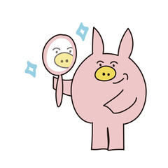 身だしなみをチェックするブタ