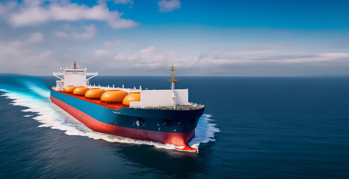Tanker Liquefied Natural Gas LNG in water sea. Concept Banner export, import logistic shipping. Generation AI