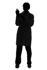 Silhouette of female doctor on white background