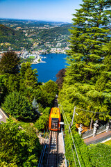 View of the Como Brunate funicular in Lake Como, Nothern Italy - obrazy, fototapety, plakaty