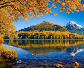 Fototapeta premium autumn in the mountains, lake, water, landscape, nature, forest