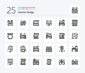 Fototapeta na wymiar Interior Design 25 Line icon pack including interior. desk. school. frame. single
